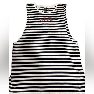 Dutch Bros LARGE Striped Sleeveless Tank So Soft RARE Navy BluE+White BROISTA